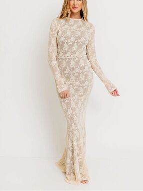 Worth Collective Seraphine Lace Maxi Dress in Cream Ivory boho bride tall girl